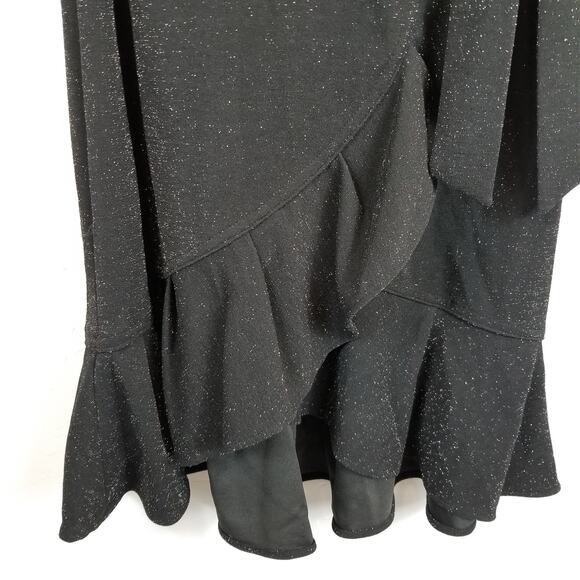 Calvin Klein Women's Stretch Knit Short Sleeve Black Glitter Faux Wrap Dress 4 - Picture 7 of 10